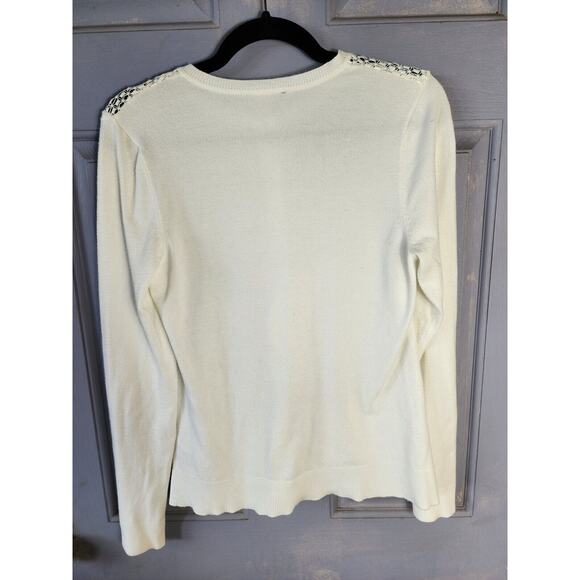 Tommy Hilfiger White Cardigan Sweater Size S Y2K Open Weave Crochet Button Front - Picture 4 of 11